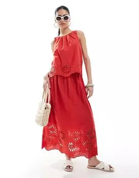 Юбка миди с вышитым подолом New Look красного цвета