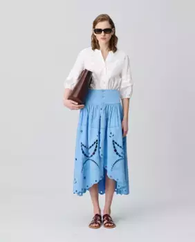 Юбка миди с вышивкой Claudie Pierlot, светло-голубой