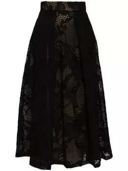 Юбка миди с вышивкой Elie Saab, черный