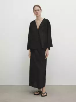 Юбка миди с вышивкой Massimo Dutti, черный