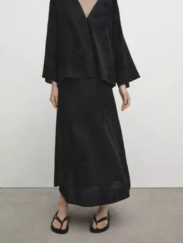 Юбка миди с вышивкой Massimo Dutti, черный