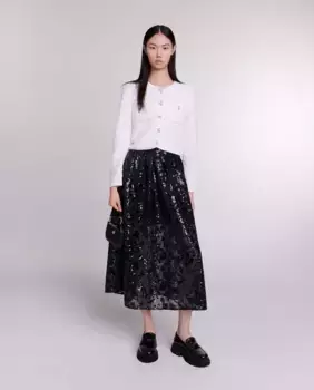 Юбка-миди с вышивкой пайетками Maje, черный