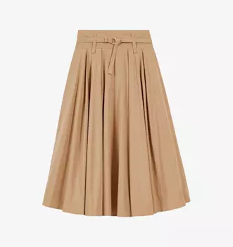 Юбка миди с высокой посадкой из хлопковой смеси и поясом Maje, цвет naturels