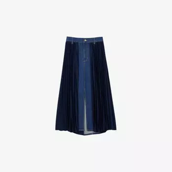 Юбка миди с высокой посадкой из ткани Denim-Panel Sandro, синий