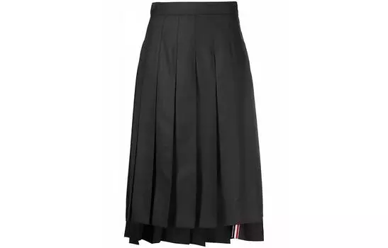 Юбка миди с высокой талией и складками THOM BROWNE, темно-серый