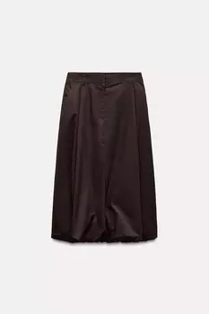 Юбка миди с вытяжками ZARA, темно-коричневый