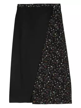 Юбка миди с запахом и цветочной вставкой PS Paul Smith, черный