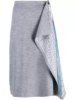 Юбка миди с запахом и логотипом FENDI, серый