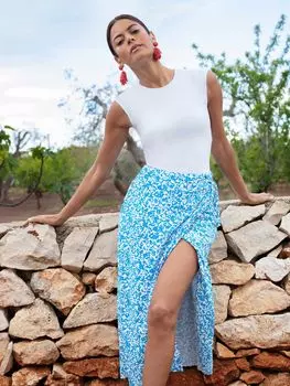 Юбка миди с запахом и принтом Ro&Zo, ярко-синий