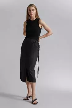 Юбка миди с запахом и завышенной талией H&M, черный