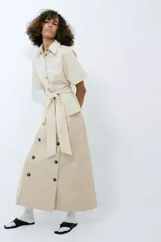 Юбка миди с запахом на пуговицах ZARA, песочный