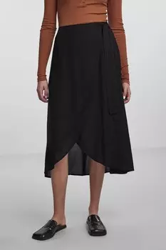 Юбка миди с запахом Pieces, черный