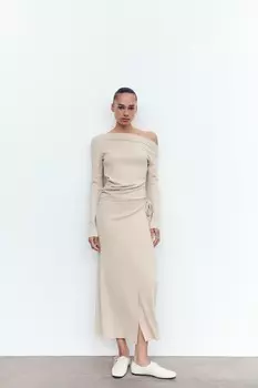 Юбка миди с запахом ZARA, бежевый