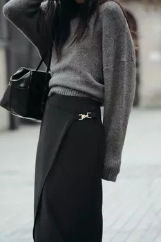 Юбка-миди с запахом ZARA, черный