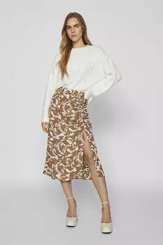 Юбка миди с завышенной талией Vila, коричневый