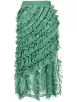 Юбка миди Sarafina с оборками Ulla Johnson, зеленый