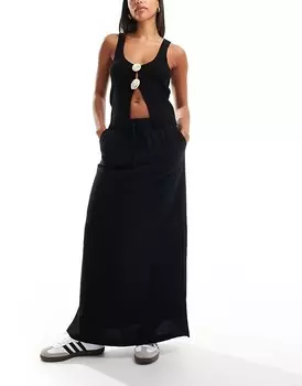 Юбка миди Selected Femme – черного цвета с льняным наполнением