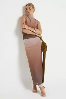 Юбка миди сетка омбре River Island, коричневый