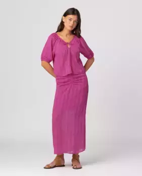 Юбка миди со сбористыми деталями по центру и боковой застежкой-молнией Noon, фуксия