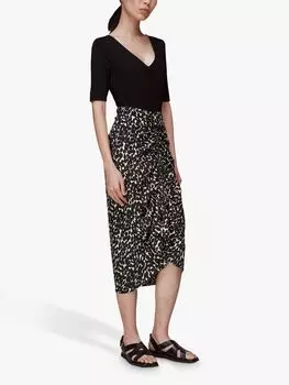 Юбка-миди со сборками Whistles Sahara Animal, черный/мульти