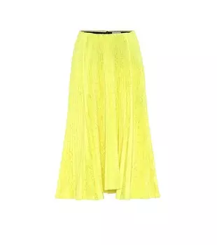 Юбка миди со складками из атласа-жаккарда Balenciaga, желтый