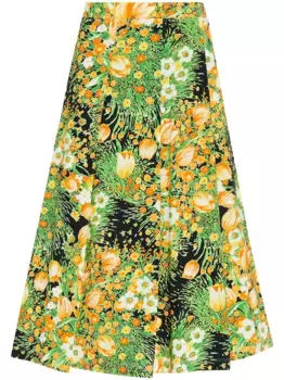 Юбка миди со складками Rosetta Getty, зеленый