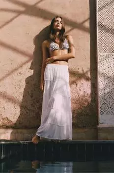 Юбка миди со вставками и эластичным поясом Pull And Bear, белый