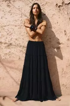 Юбка миди со вставками и эластичным поясом Pull And Bear, черный