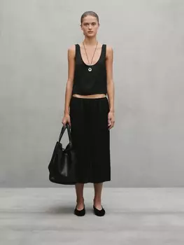 Юбка миди струящейся длины с эластичным поясом - студия Massimo Dutti, черный