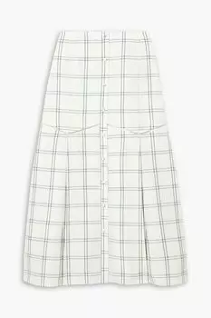 Юбка миди Tamala в клетку со складками из льна и шелка BROCK COLLECTION, белый