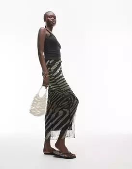 Юбка миди Topshop с принтом зебры и сетчатой накладкой