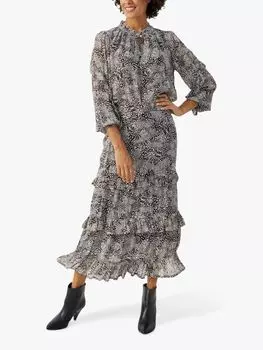 Юбка-миди трапециевидного силуэта с цветочным принтом Timie Part Two, серая