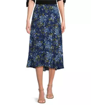 Юбка-миди трапециевидной формы с высоким и низким вырезом и цветочным принтом Romance Investments, цветочный