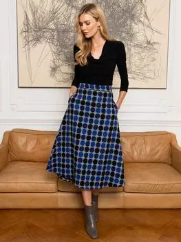 Юбка-миди трапеции HotSquash в горошек, синий/черный