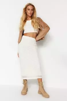 Юбка миди Trendyol из сетчатой ткани, экрю