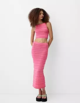 Юбка миди в деревенском стиле с ажурным узором Bershka, розовый