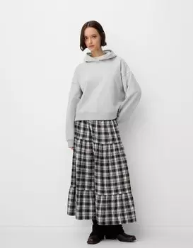 Юбка миди в клетку Bershka, белый