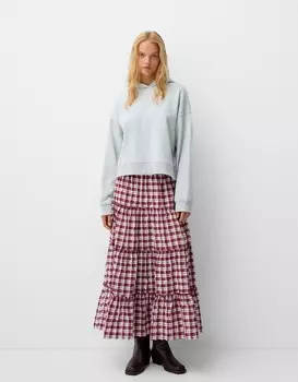 Юбка миди в клетку Bershka, красный