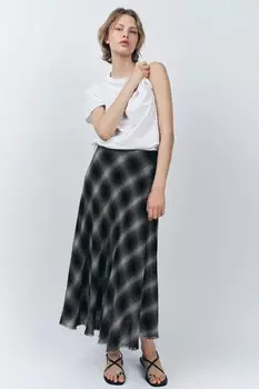 Юбка миди в клетку ZARA, коричневый