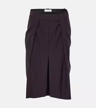 Юбка миди в меловую полоску с узором «елочка» Victoria Beckham, коричневый