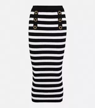 Юбка миди в полоску с украшением BALMAIN, черный