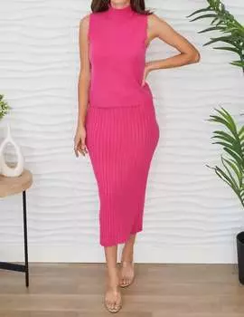 Юбка миди в рубчик из итальянского трикотажа цвета фуксии Milio Milano, фуксия