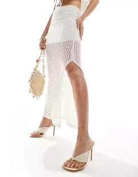 Юбка миди в рустикальном стиле Bershka цвета экрю