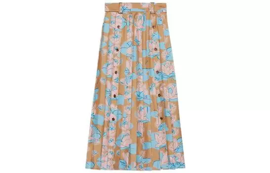 Юбка миди в складку с цветочным принтом GUCCI, Gemstone Green