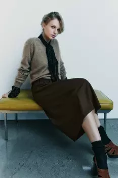 Юбка миди ZARA, темный хаки