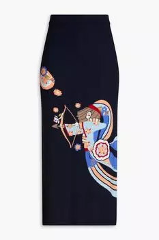 Юбка миди жаккардовой вязки из шерсти мериноса ZIMMERMANN, нави