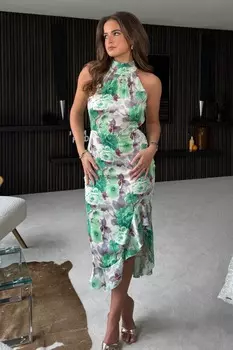 Юбка миди Zoet с высоким воротником и оборкой Girl In Mind, зеленый