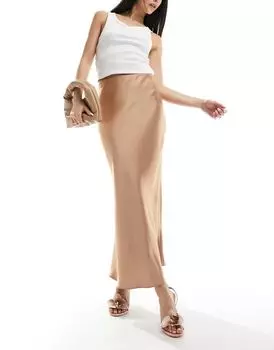 Юбка миди золотистого цвета из атласа New Look