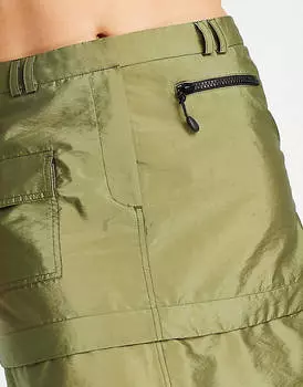 Юбка мини и миди цвета хаки на молнии и расстегивающаяся молния Topshop