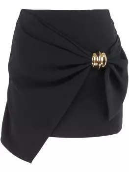 Юбка мини из крепа Elisabetta Franchi с крупным бантом, черный